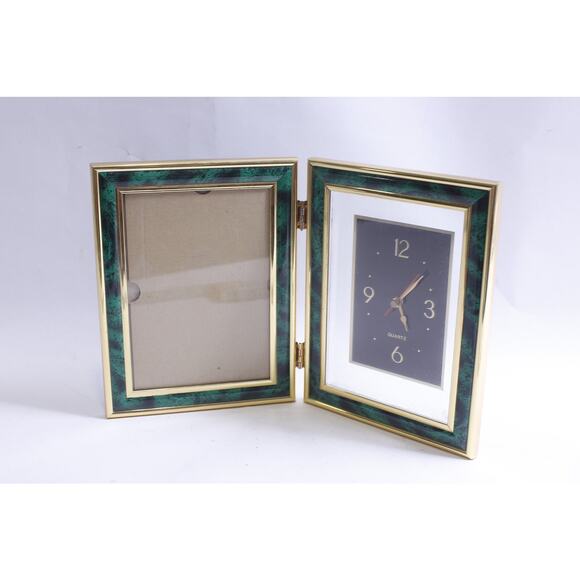 Quartz, Fold Out, Table Clock, Photo Frame, 6.5x8.5", Vertical, 1980s, Art Deco - Picture 1 of 3